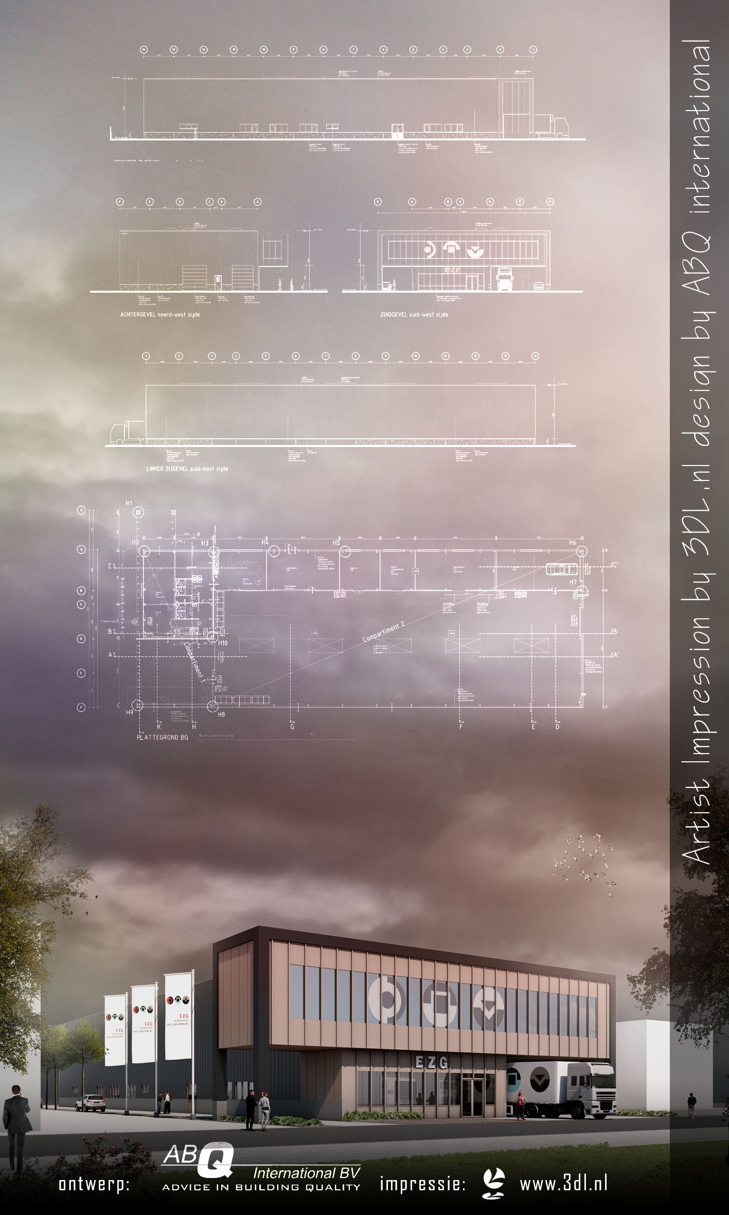 Bedrijfspand - ABQ international - rendering 3D